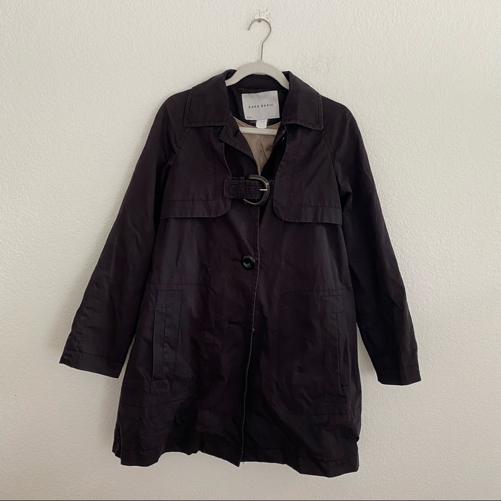 ZARA Women's Medium Black Trench Coat Jacket